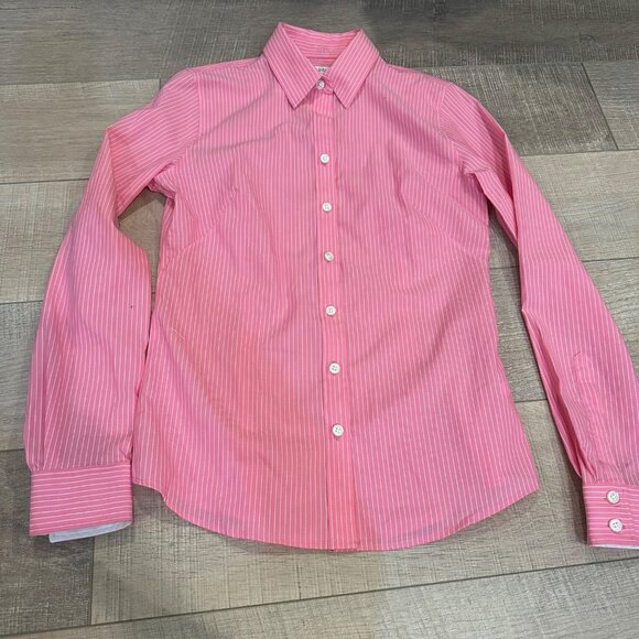 BANANA REPUBLIC NEW Pink & White Striped Button-Down Collared Shirt SIZE 4 - Picture 1 of 10